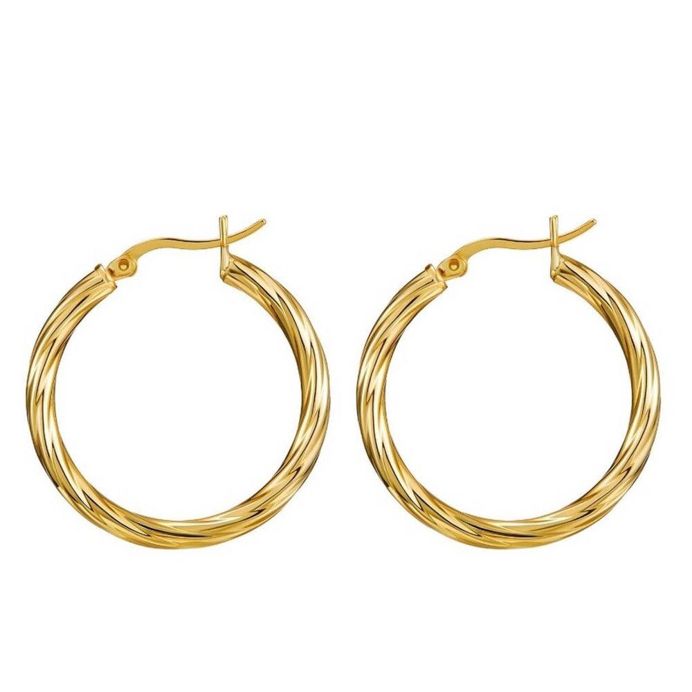 Hoop Ribbed 18K Gold Plated Steel Earrings